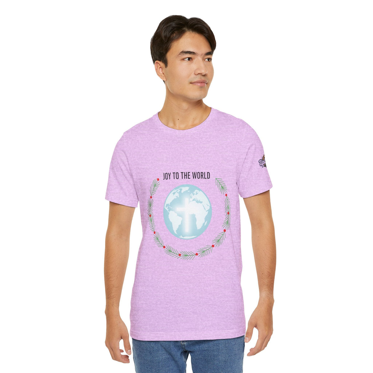 Joy to the World T-shirt – Wreath Earth Nativity Christian Christmas T-shirt for Isaiah 9:6 Holiday Faith & Festive Joy Printify