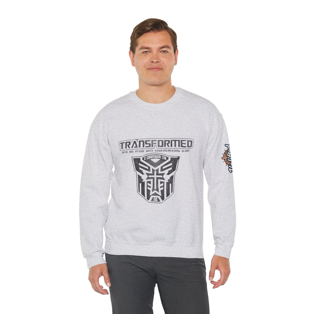 Transformer Logo Christian Sweatshirt | 2 Corinthians 3:18 Bible Verse Sweatshirt Printify