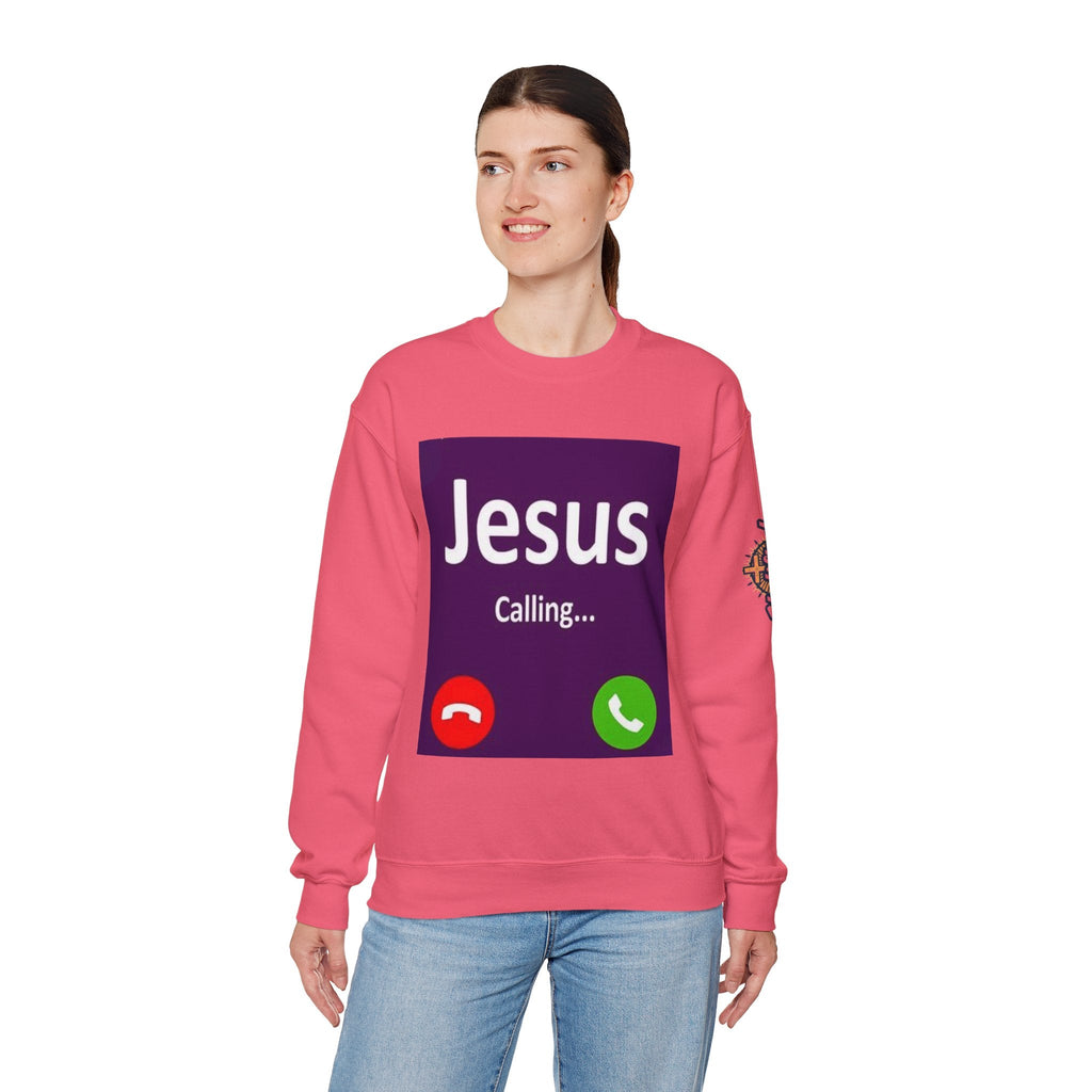 Jesus Calling Sweatshirt – Funny Cell Phone Screen Christian Sweatshirt for Divine Connection & Faith Humor Printify