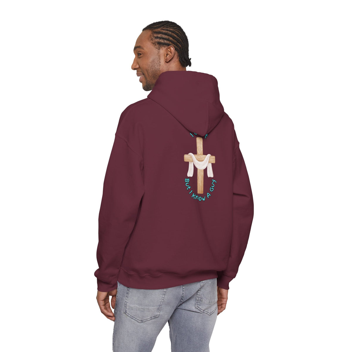I Can’t, But I Know a Guy Hoodie – Jesus Cross Christian Hoodie for Cozy Faith Printify