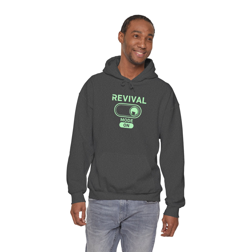🔥 Revival Mode: ON – Christian Techwear Hoodie | Glowing Green Faith Switch | Futuristic Jesus Shirt | Activate Your Spiritual Awakening | Uplifted Gear Printify