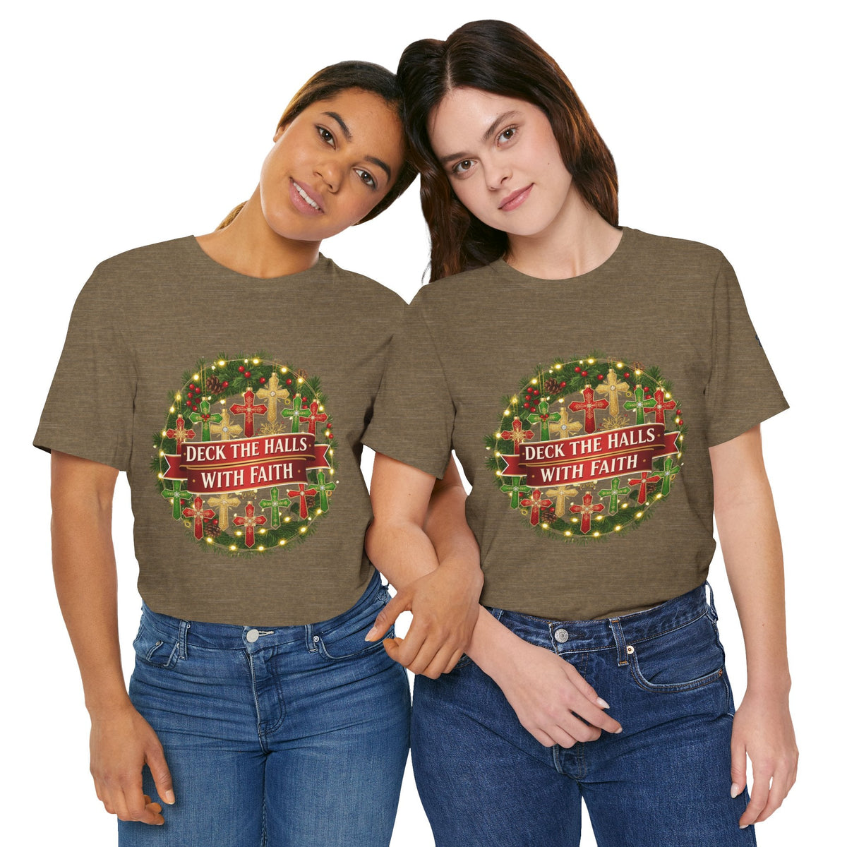 🎄 Deck the Halls with Faith – Christian Christmas T-Shirt | Cross Ornament Design & Festive Garland | Bold Holiday Faith Tee by Uplifted Gear Printify