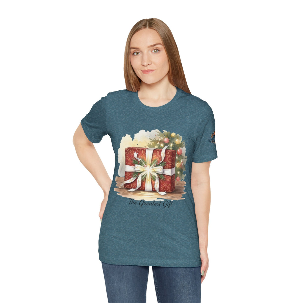 The Greatest Gift T-shirt – Cross Bow Present Christian T-shirt for Christmas Salvation & Eternal Faith Printify