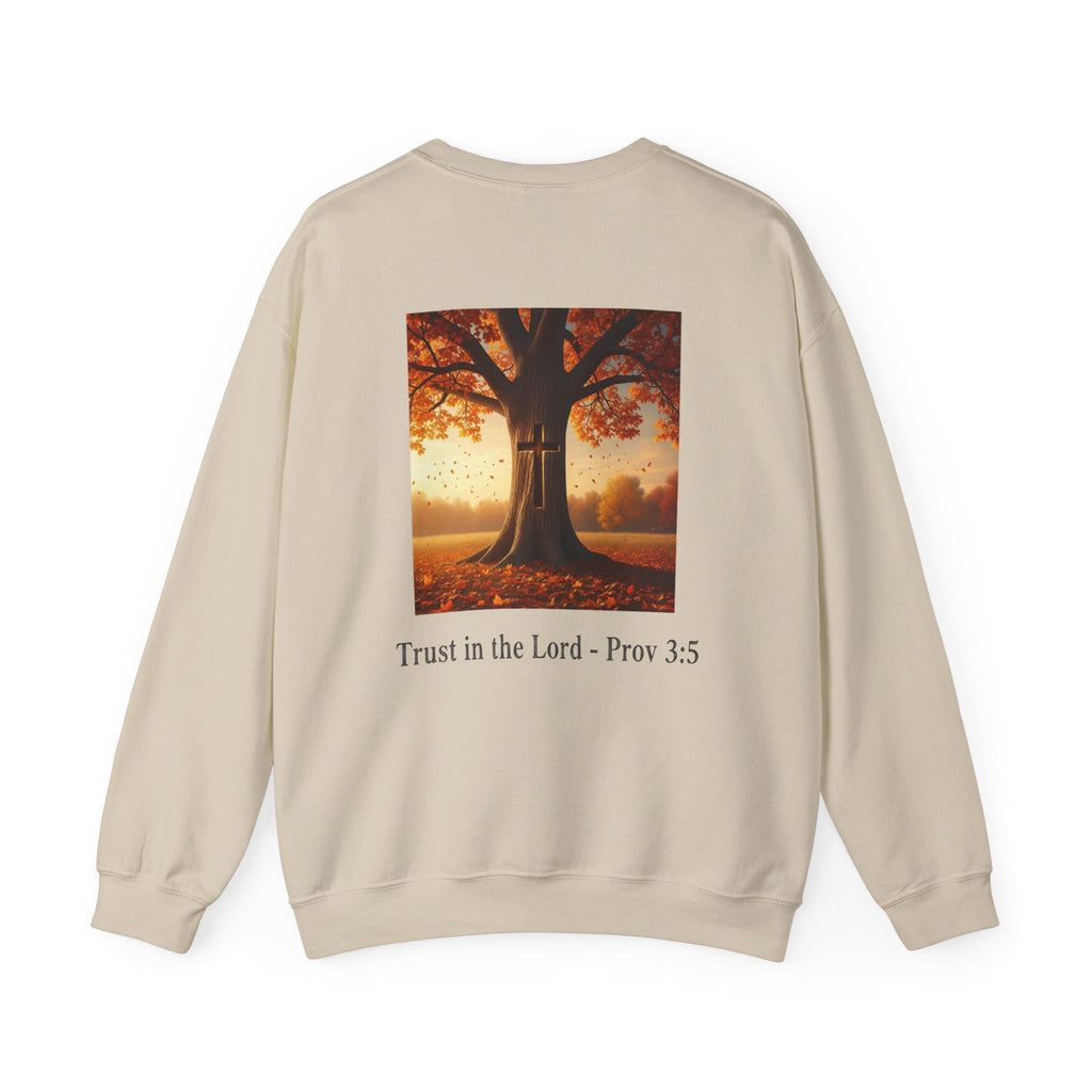 Trust in the Lord Sweatshirt – Autumn Tree Proverbs 3:5 Christian Sweatshirt for Cozy Faith Printify