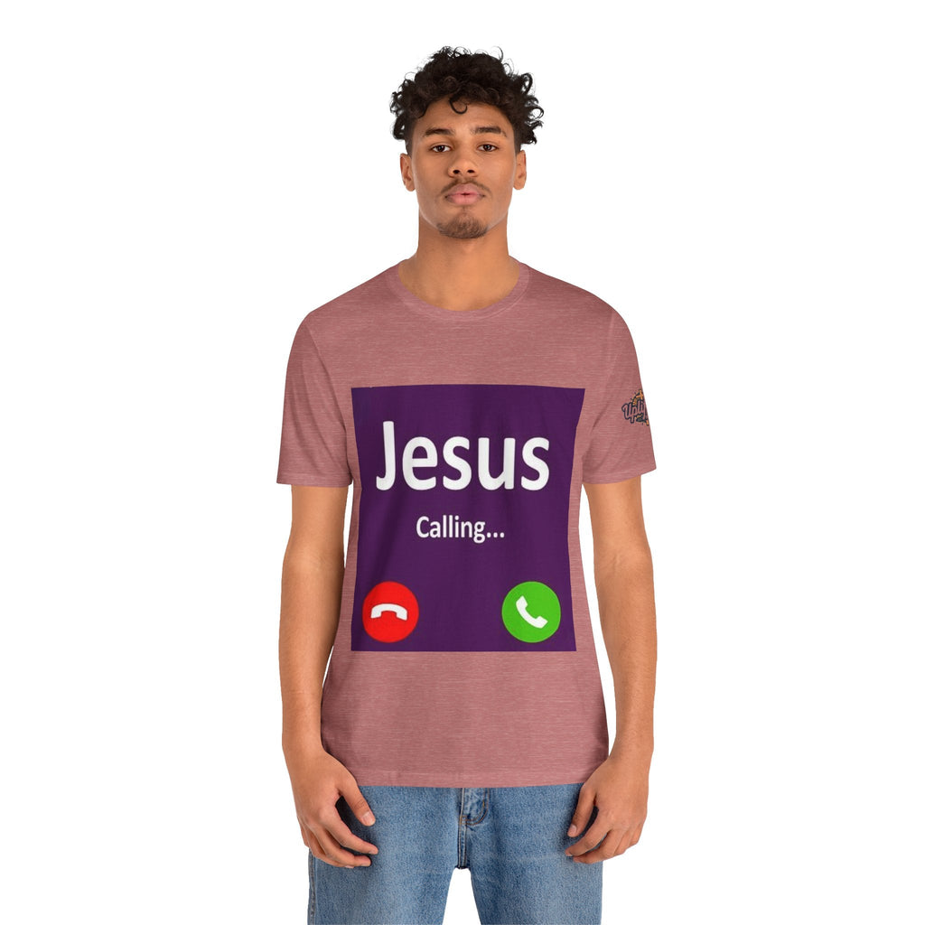 Jesus Calling T-shirt – Funny Cell Phone Screen Christian T-shirt for Divine Connection & Faith Humor Printify