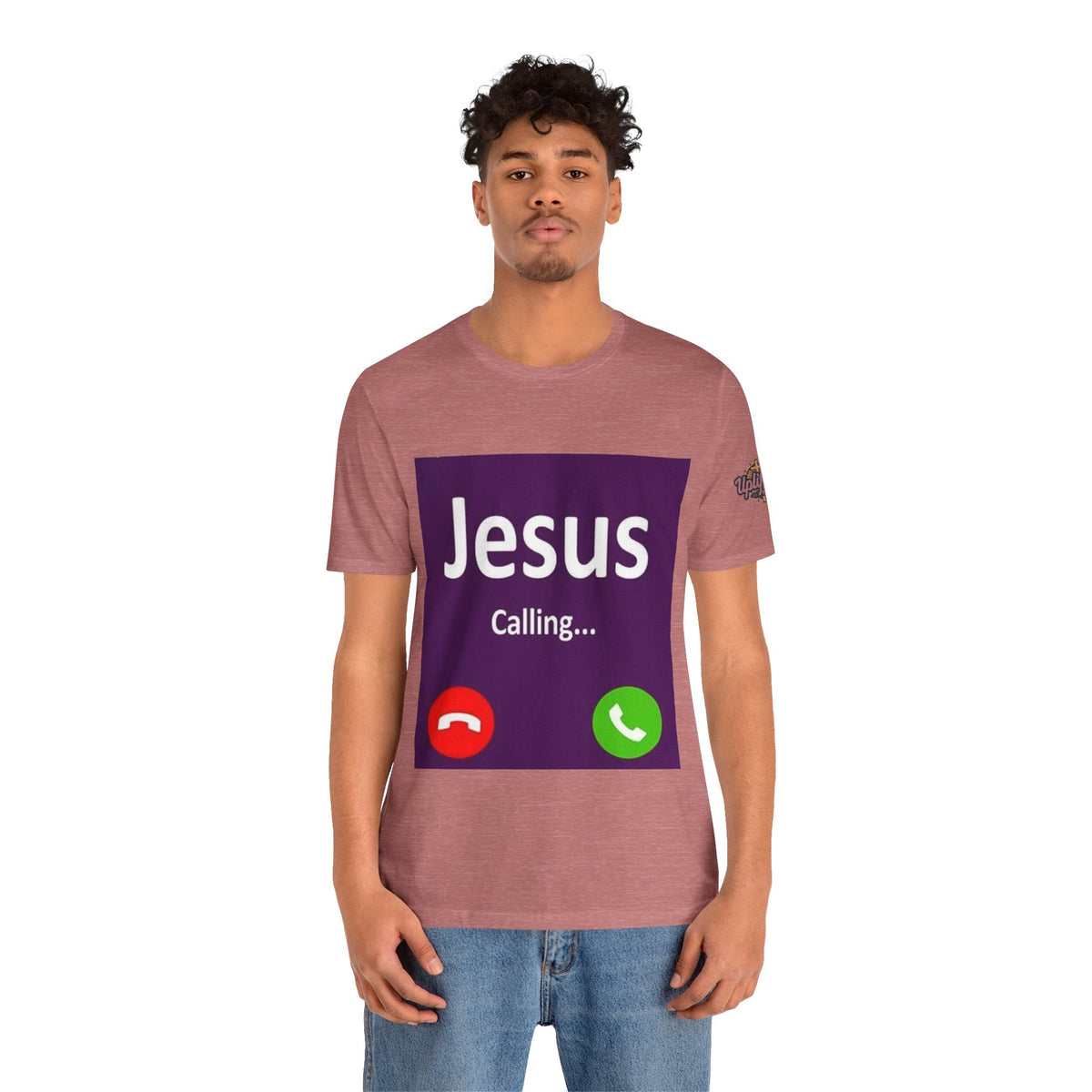 Jesus Calling T-shirt – Funny Cell Phone Screen Christian T-shirt for Divine Connection & Faith Humor Printify