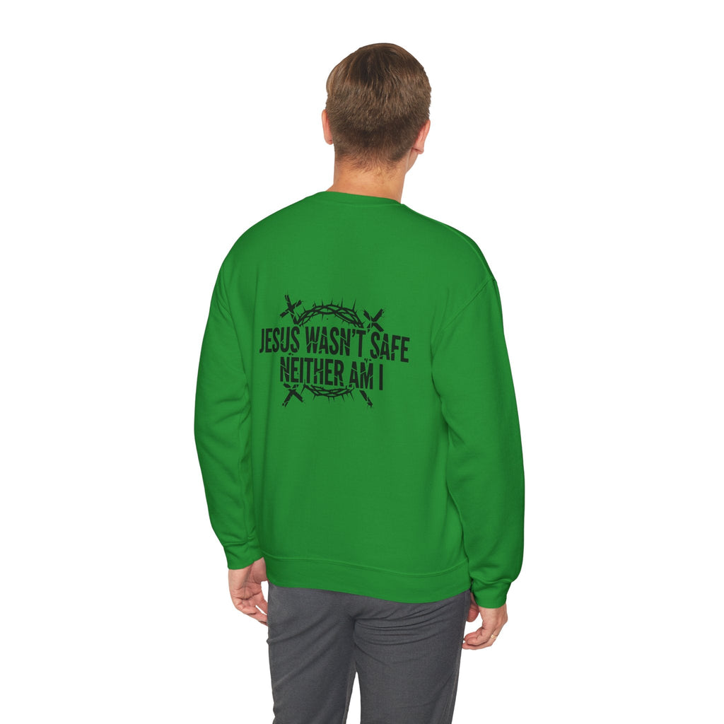 ⚡ Jesus Wasn’t Safe – Neither Am I | Bold Christian Sweatshirt | Storm-Walking Faith Tee | Minimalist Black & White Design | Uplifted Gear Printify