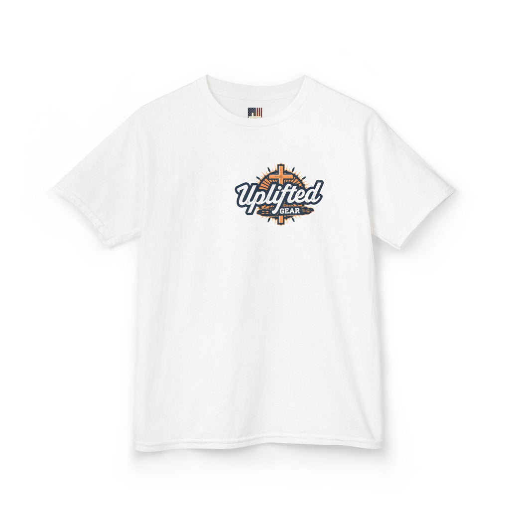 ✨ Chosen. Loved. Redeemed. – Elegant Christian Kids T-Shirt | Gold Foil Faith Tee | Subtle Cross & Heart Design | Inspirational Bible Verse Apparel by Uplifted Gear Printify