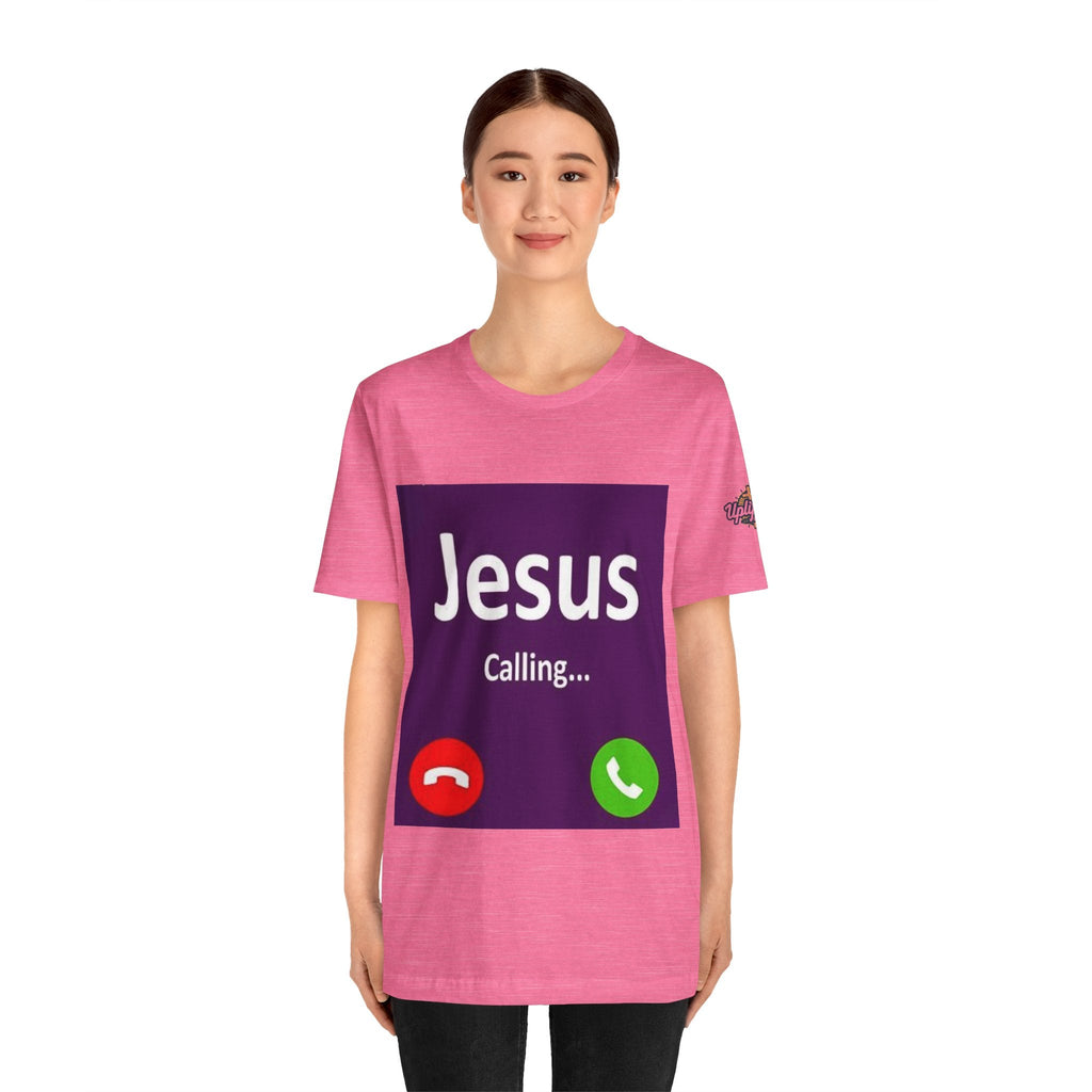 Jesus Calling T-shirt – Funny Cell Phone Screen Christian T-shirt for Divine Connection & Faith Humor Printify