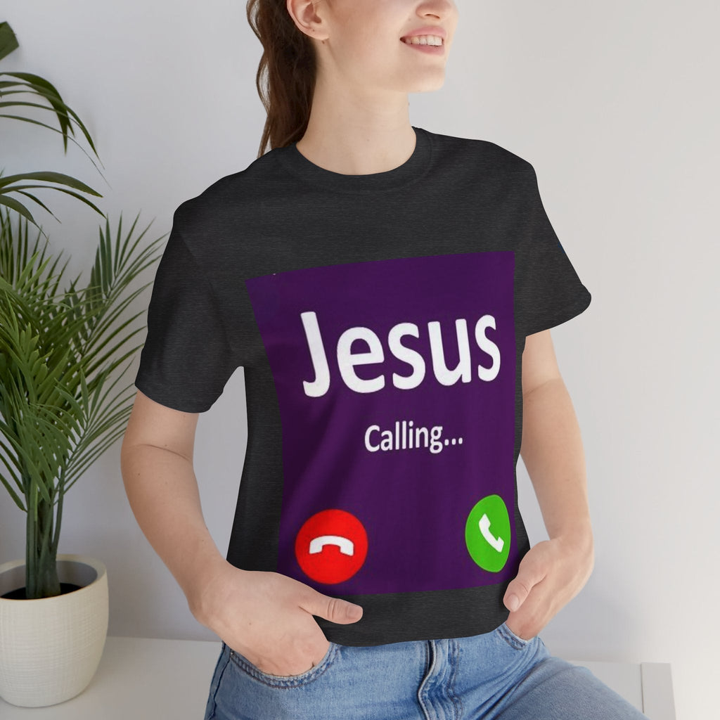 Jesus Calling T-shirt – Funny Cell Phone Screen Christian T-shirt for Divine Connection & Faith Humor Printify