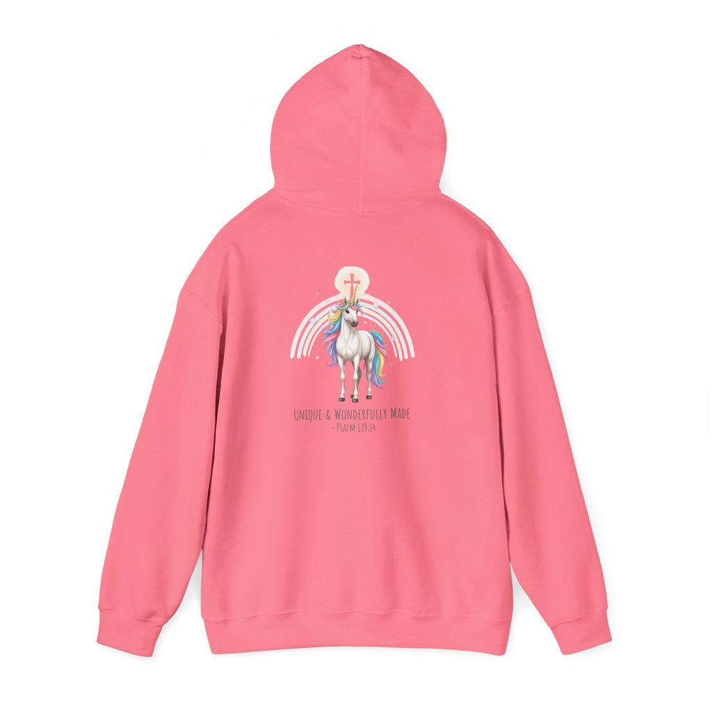 Unique Unicorn Hoodie – Rainbow Cross Psalm 139:14 Christian Hoodie for Wonderfully Made Printify