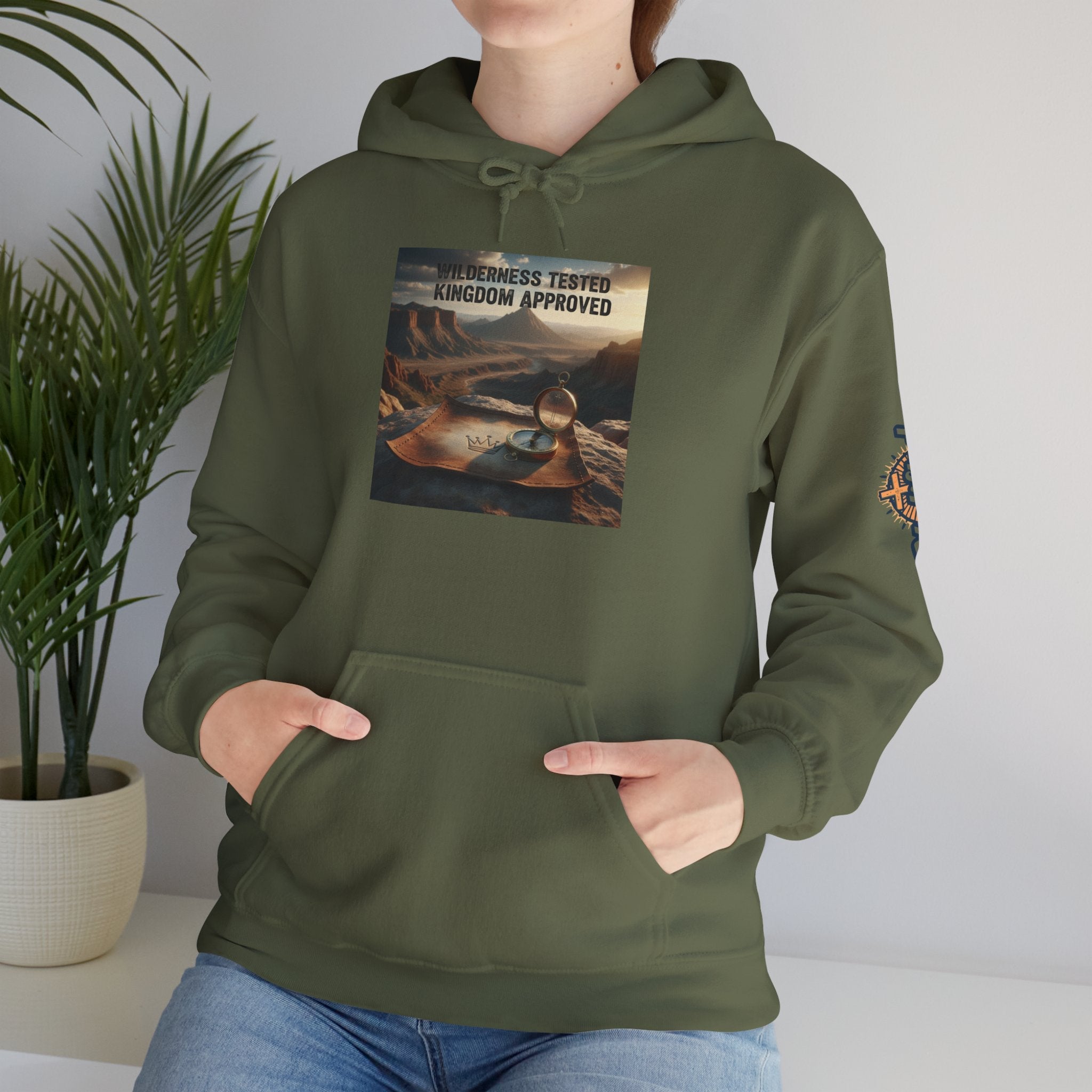 Wilderness Tested Kingdom Approved Hoodie – Mountain Desert Compass Crown Christian Sweatshirt for Biblical Adventure Faith Printify