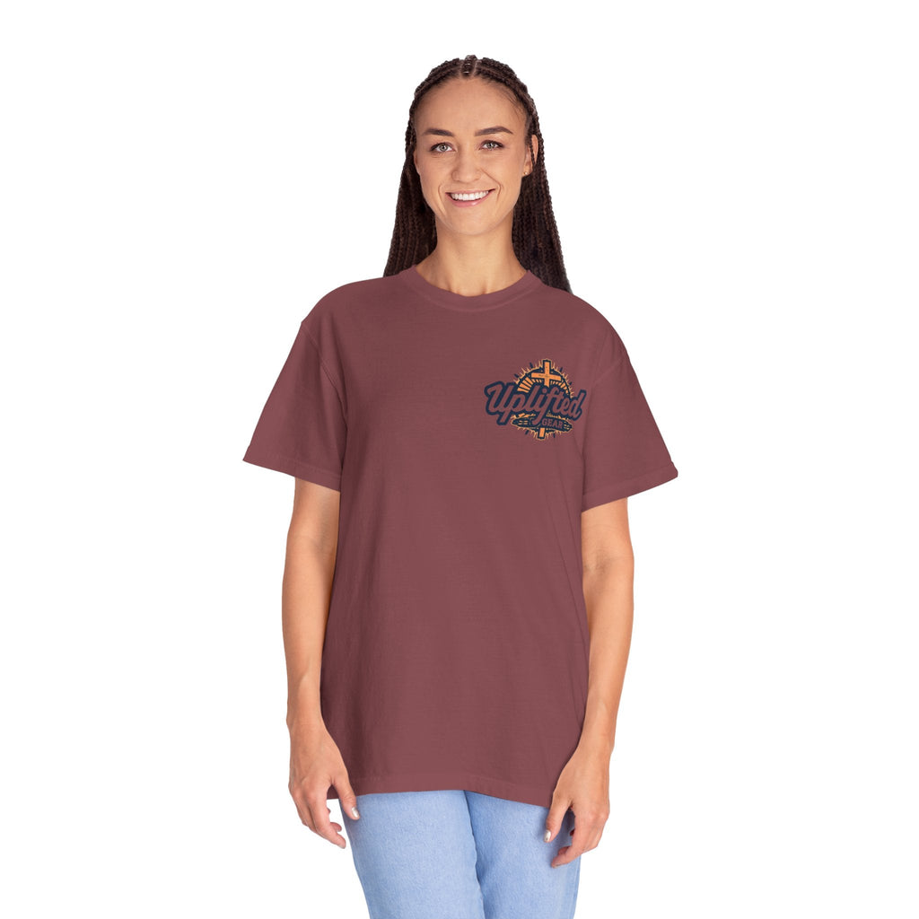 ✨ Chosen. Loved. Redeemed. – Elegant Christian T-Shirt | Gold Foil Faith Tee | Subtle Cross & Heart Design | Inspirational Bible Verse Apparel by Uplifted Gear Printify