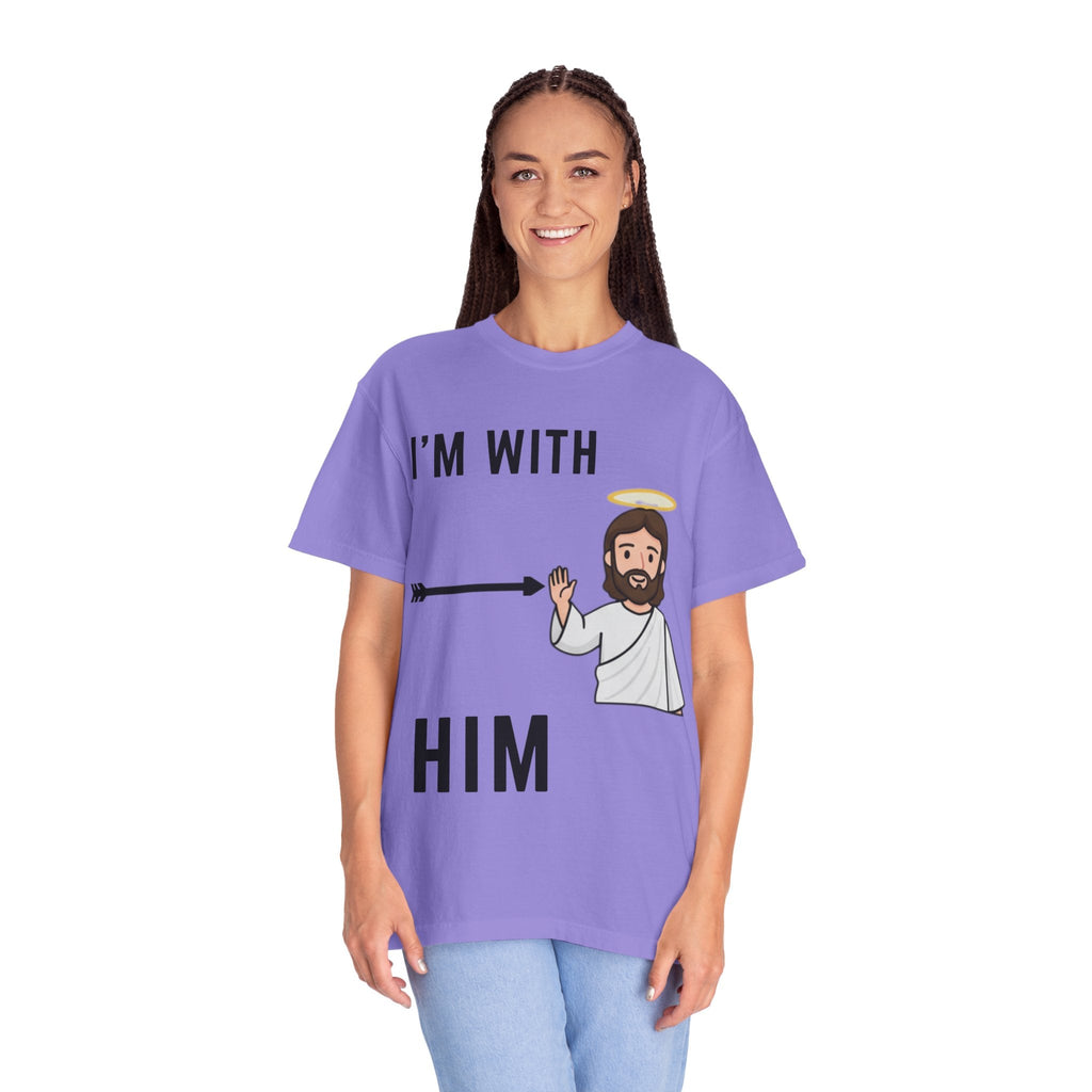 🔥 I’m With Him → Christian T-Shirt | Arrow Pointing to Jesus | Minimalist Faith Tee | Subtle Cross Design | Bible-Inspired Apparel by Uplifted Gear Printify