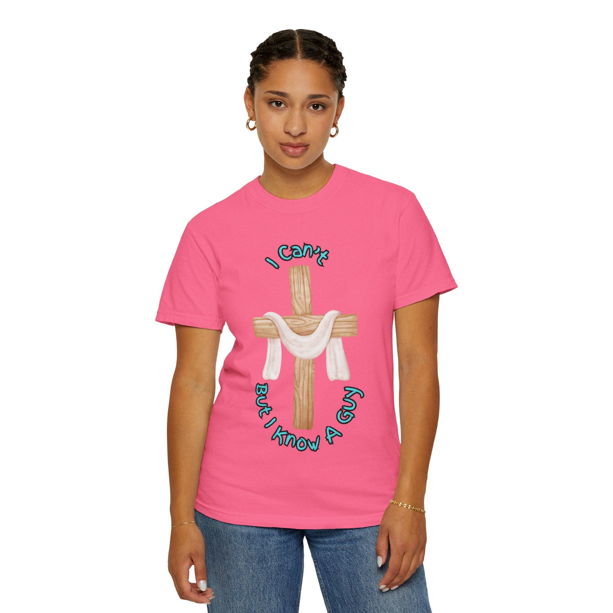 I Can’t, But I Know a Guy T-Shirt – Jesus Cross Christian Tee for Faithful Humor Printify