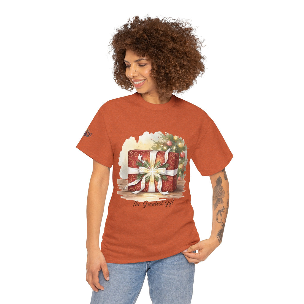 The Greatest Gift T-shirt – Cross Bow Present Christian T-shirt for Christmas Salvation & Eternal Faith Printify