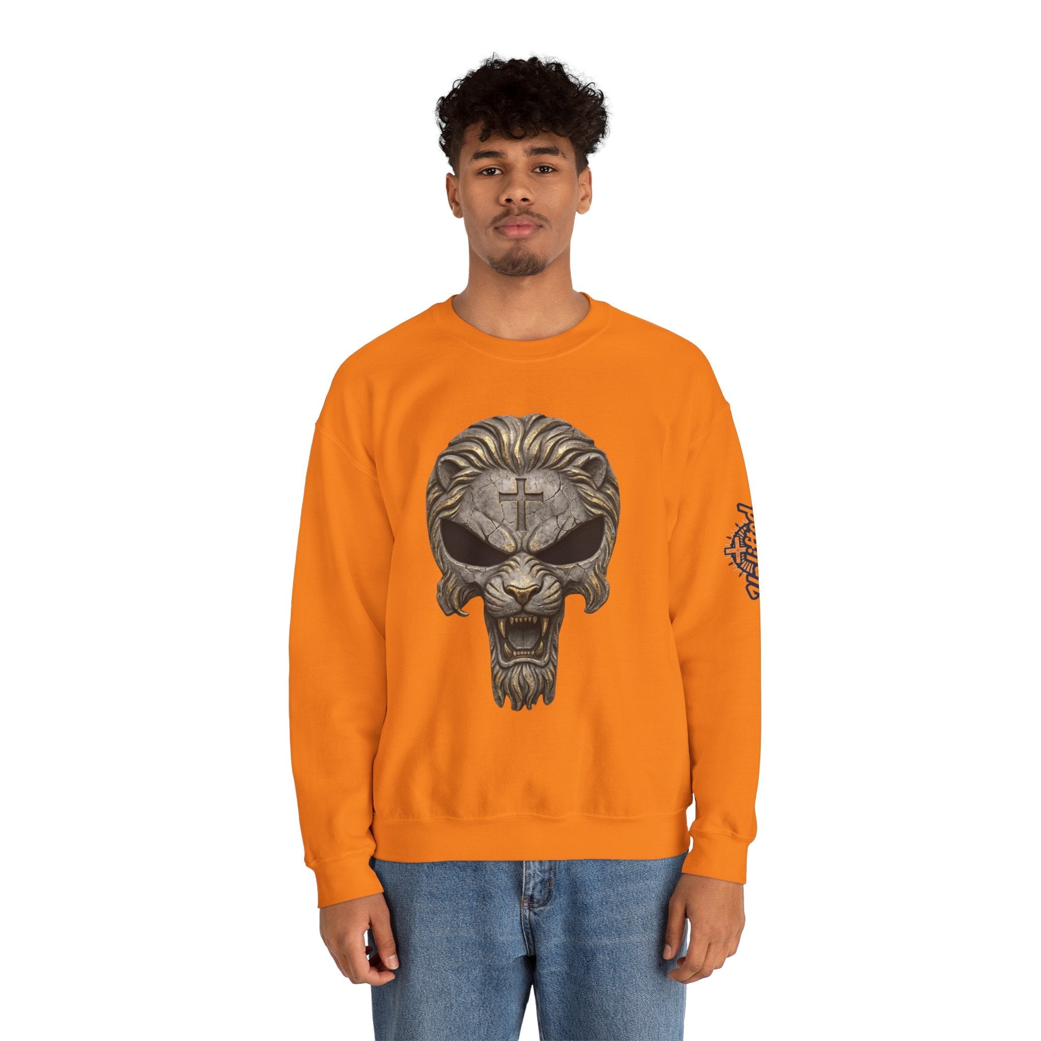Lion of Judah Skull Christian Sweatshirt - Warrior Faith Cross Sweatshirt Printify