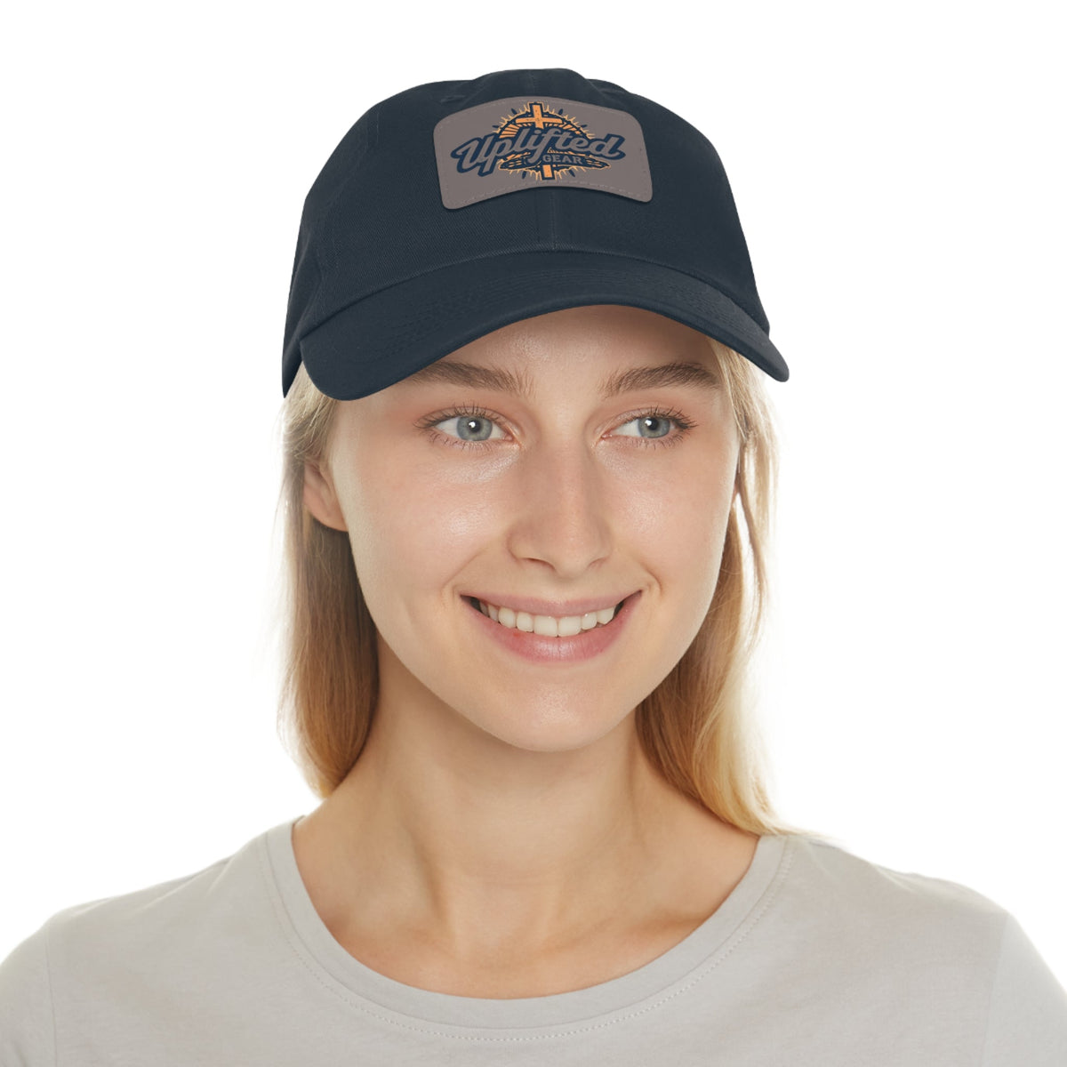 Uplifted Gear Leather Patch Dad Hat — Vintage Aviation Logo Cap Printify
