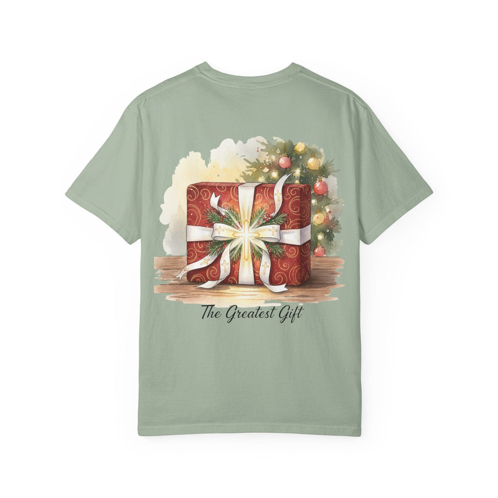 The Greatest Gift T-shirt – Cross Bow Present Christian T-shirt for Christmas Salvation & Eternal Faith Printify