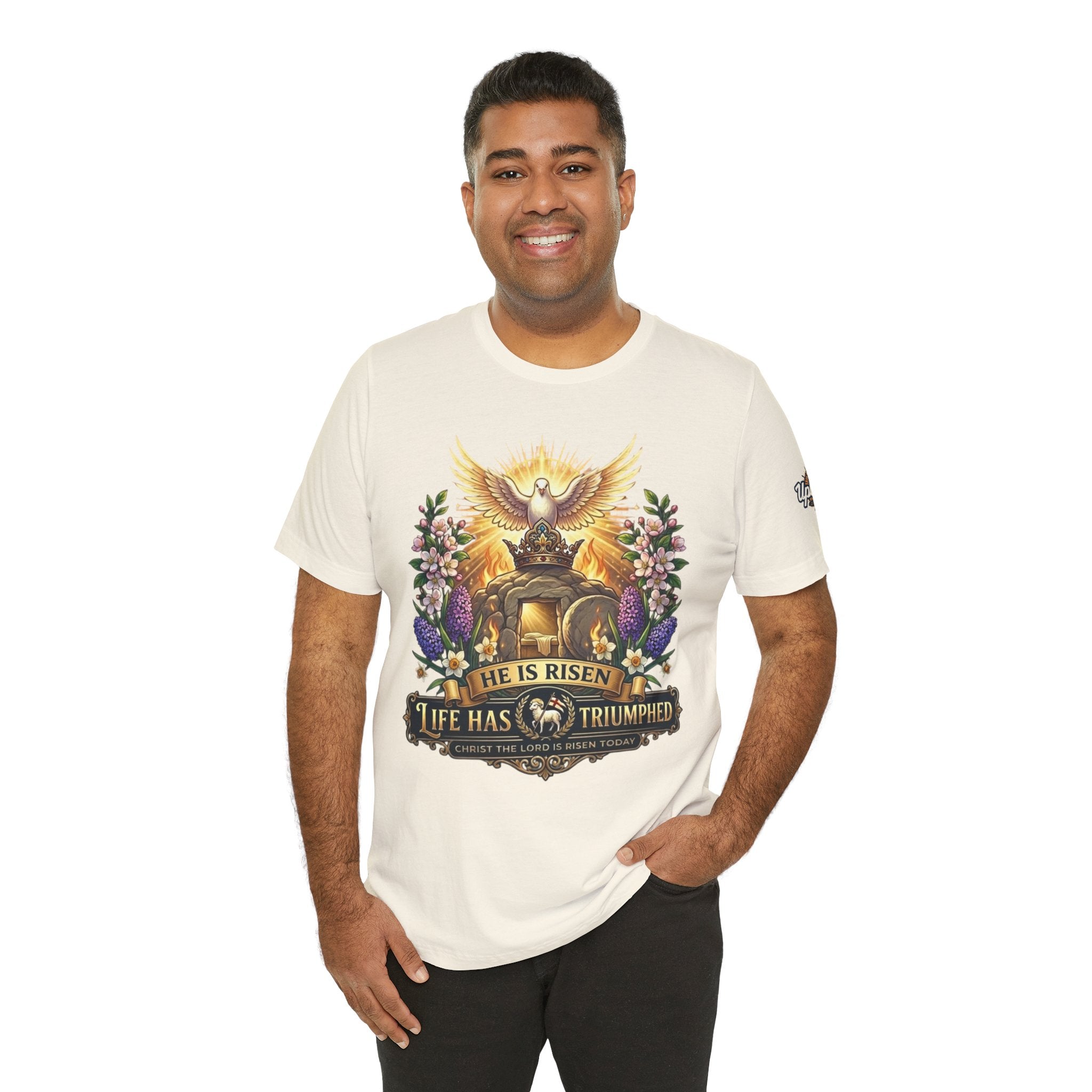 He Is Risen "Life Has Triumphed" T-Shirt — Easter Resurrection Christian Tee Printify
