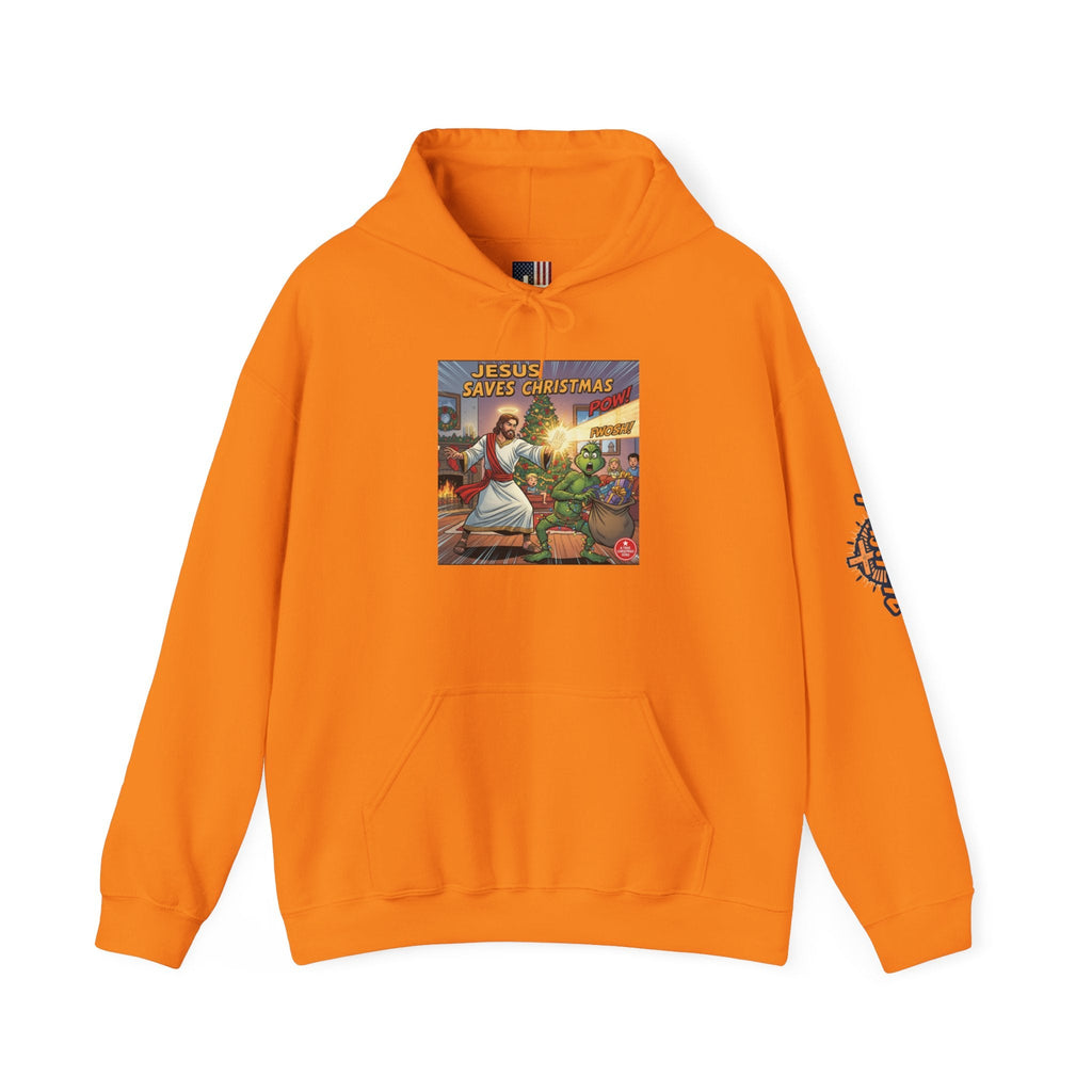 Jesus Saves Christmas Hoodie – Grinch vs Savior Light Battle Christian Sweatshirt for Hilarious Holiday Faith & True Joy Printify
