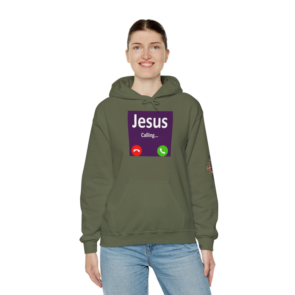 Jesus Calling Hoodie – Funny Cell Phone Screen Christian Sweatshirt for Divine Connection & Faith Humor Printify