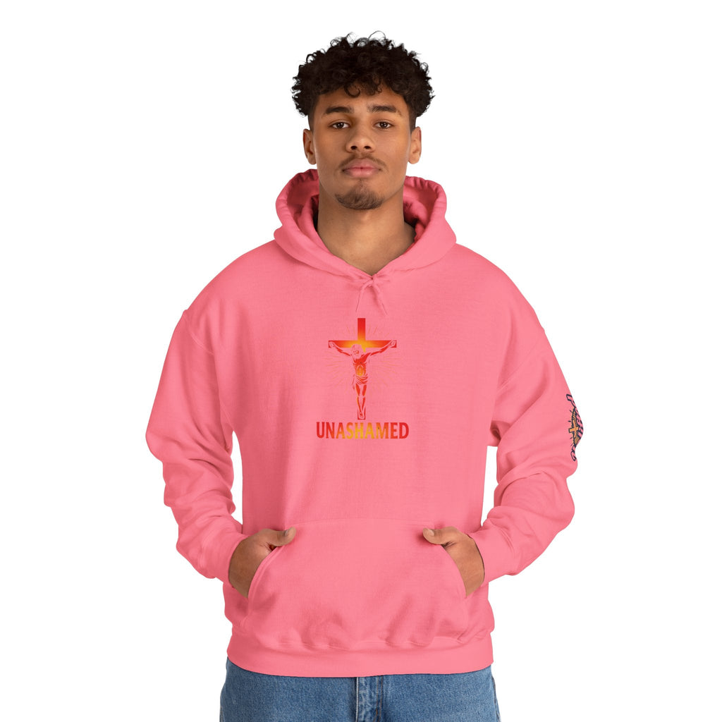 Unashamed Hoodie – Romans 1:16 Crucifixion Christian Sweatshirt for Bold Unwavering Faith Printify
