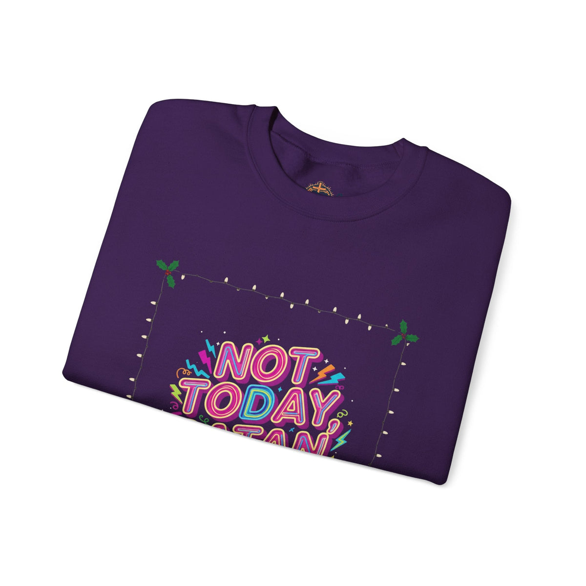 🔥 Not Today, Satan – Retro 90s Christian Sweatshirt | Neon Faith Tee | Funky Cartoon Devil | Bold Bible Verse Shirt | Uplifted Gear Printify