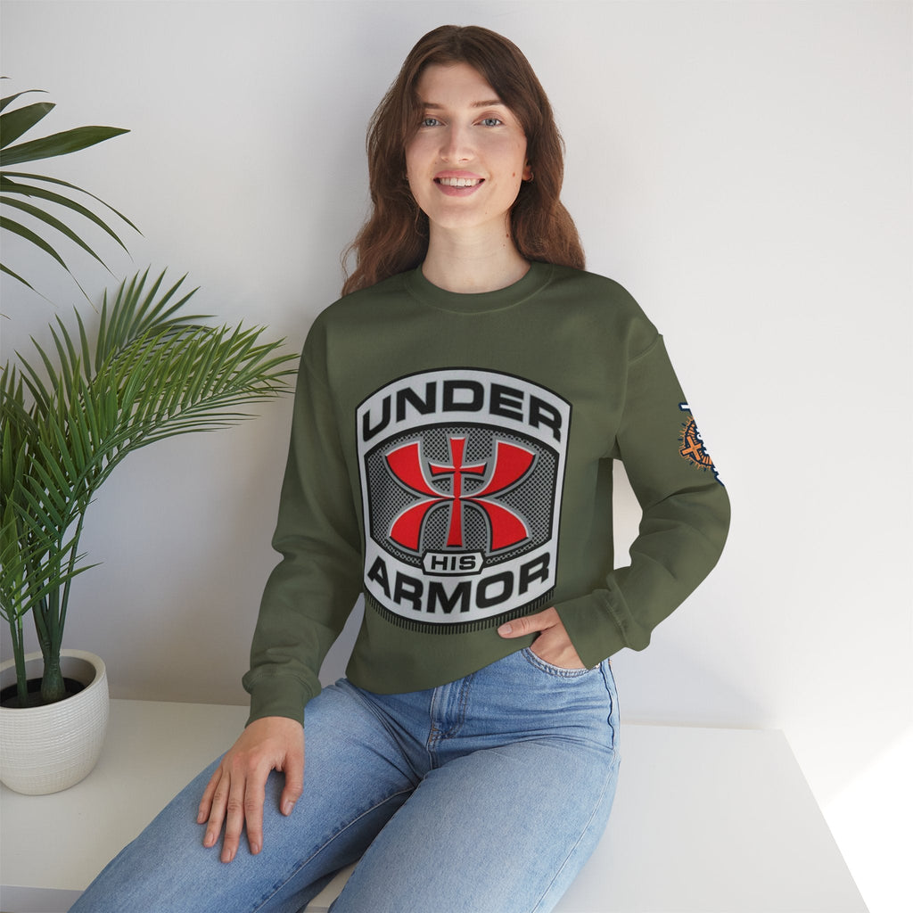 Under His Armor Crewneck Sweatshirt — Christian Faith Graphic Pullover Printify