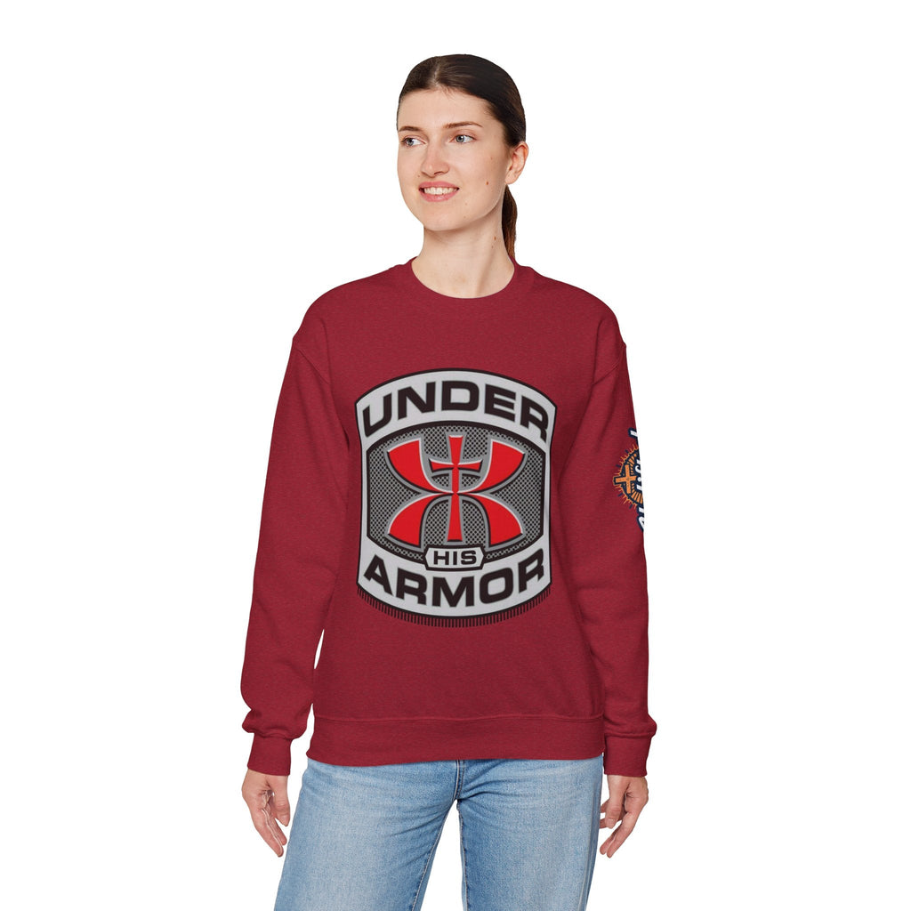 Under His Armor Crewneck Sweatshirt — Christian Faith Graphic Pullover Printify