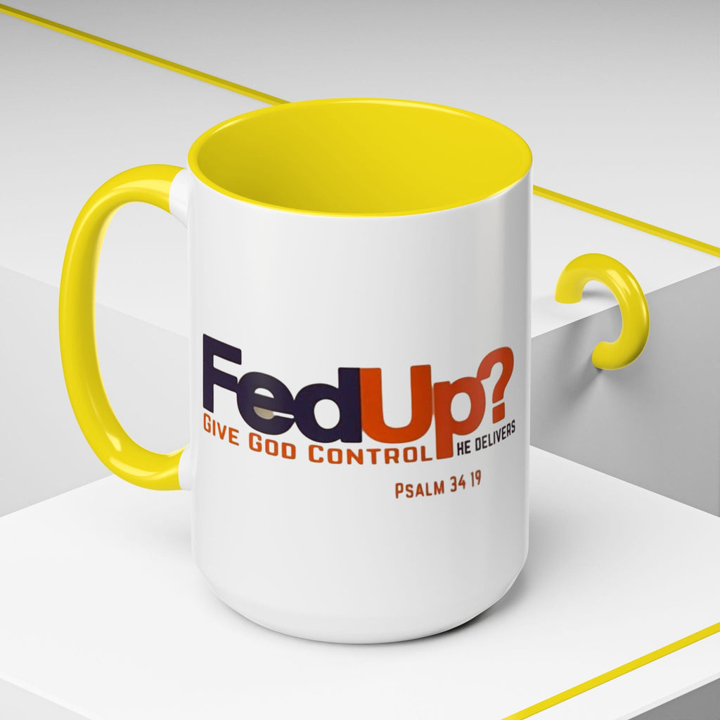 Funny Christian Coffee Mug — “Give God Control, HE Delivers” Accent Mug (11/15oz) Printify