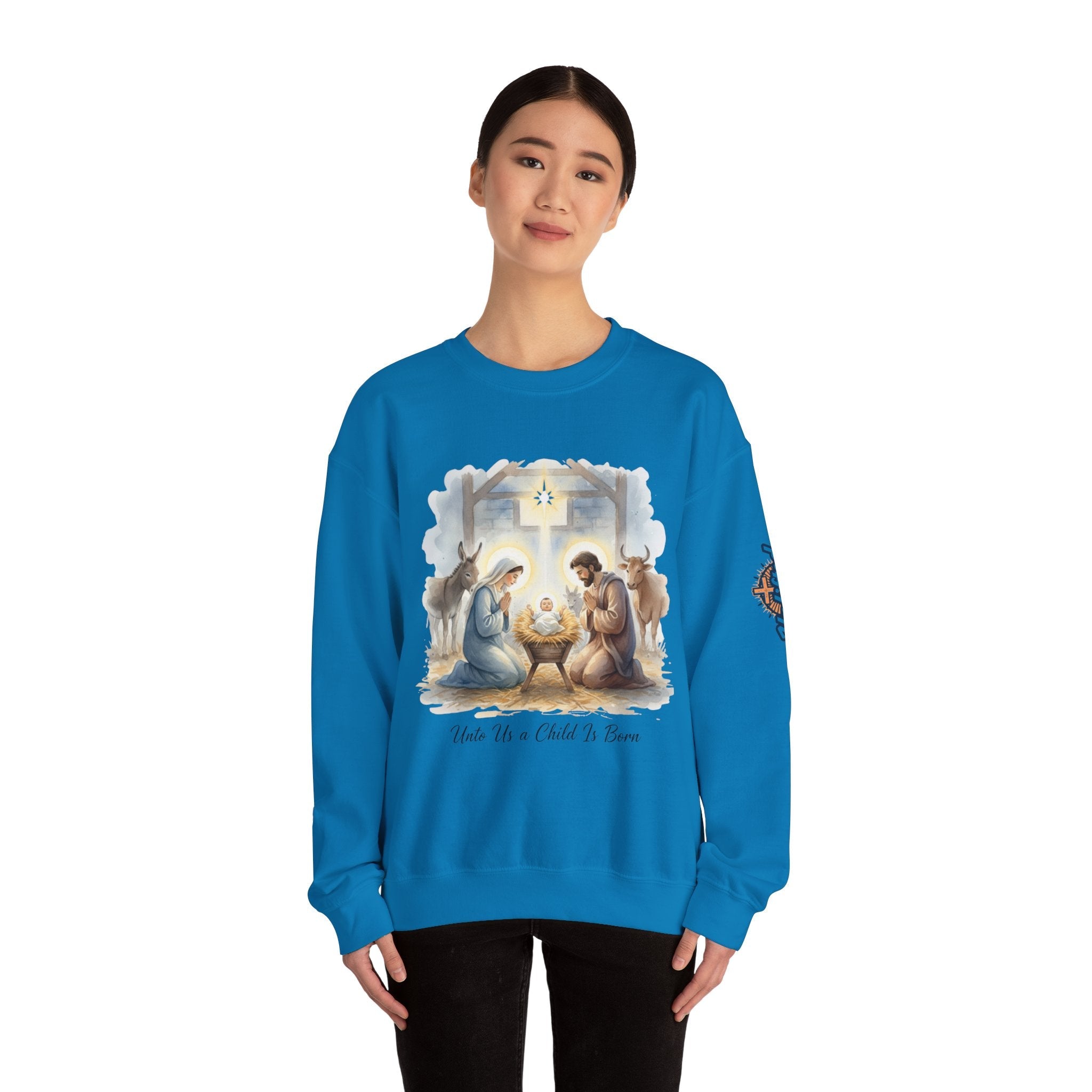Unto Us a Child is Born Sweatshirt – Isaiah 9:6 Nativity Manger Scene Christian Christmas Sweatshirt for Holy Night Faith Printify