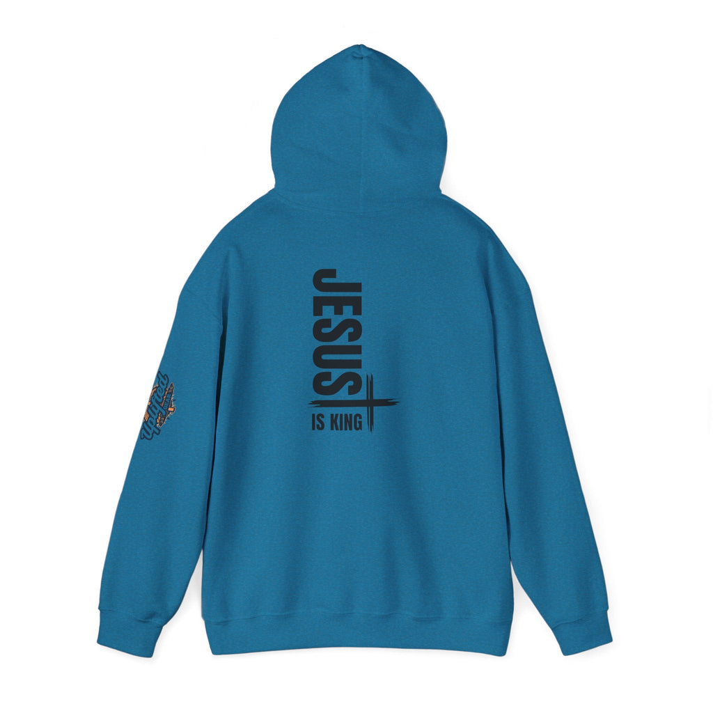 Jesus Is King Hoodie | Modern Typographic Cross Christian Hoodie Printify