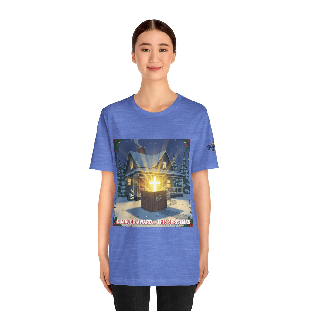 A Major Award This Christmas T-shirt – Fragile Leg Lamp Parody Cross Unboxing Christian T-shirt for Hilarious Faith & Holiday Glow Printify