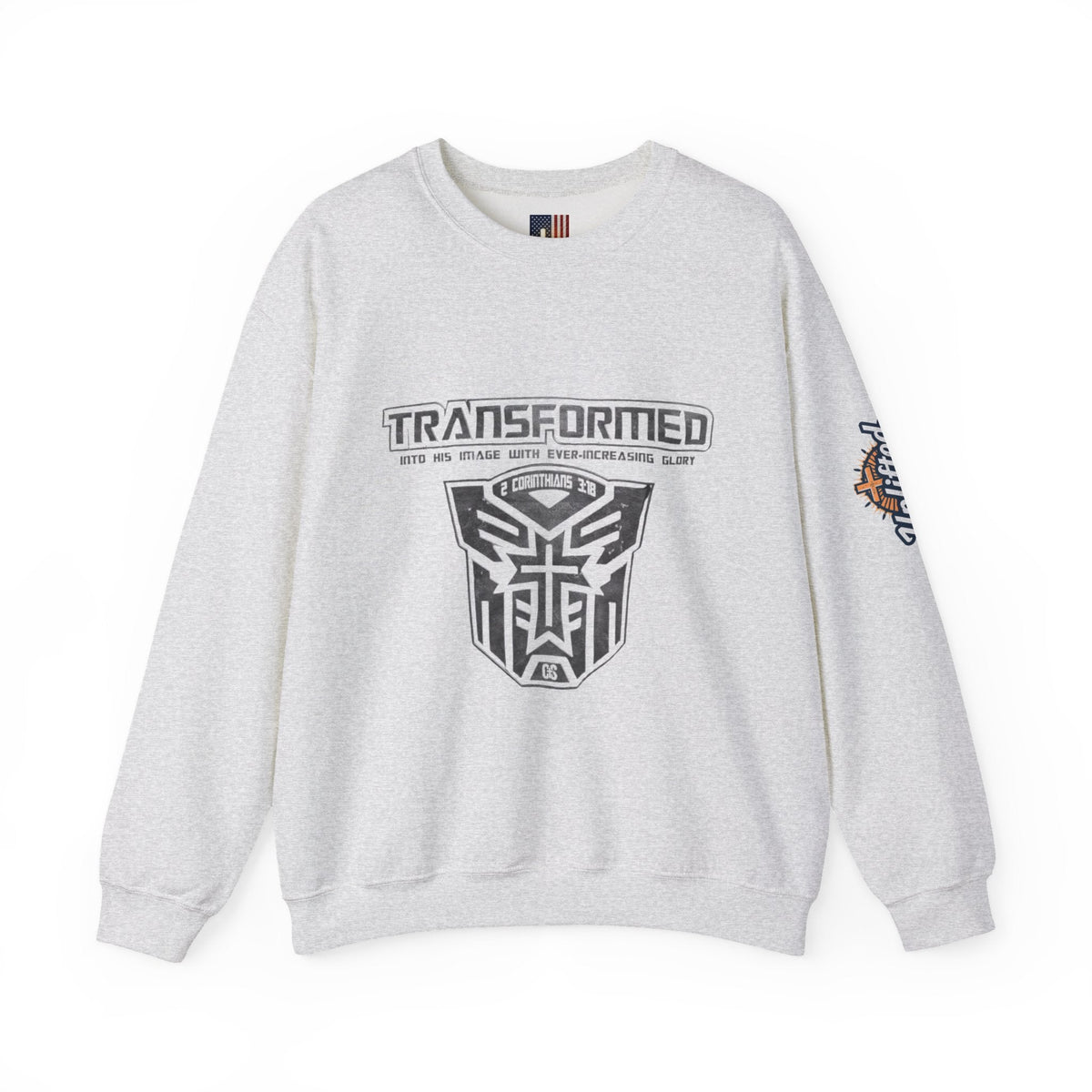 Transformer Logo Christian Sweatshirt | 2 Corinthians 3:18 Bible Verse Sweatshirt Printify