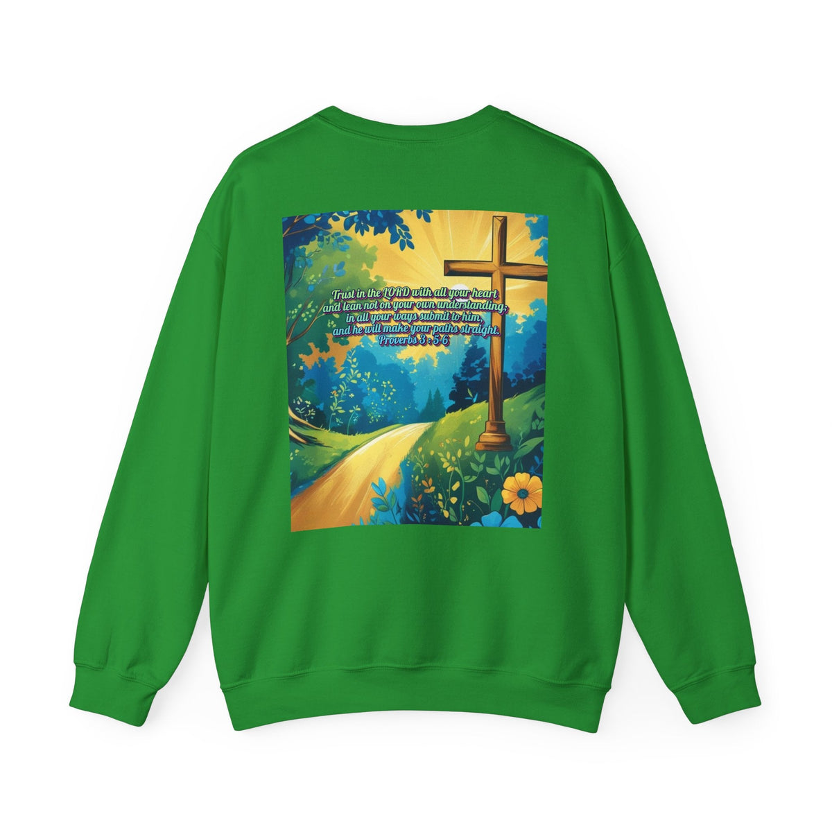 Trust in The Lord Proverbs 3:5-6 Biblical Design Crewneck Sweatshirt Printify