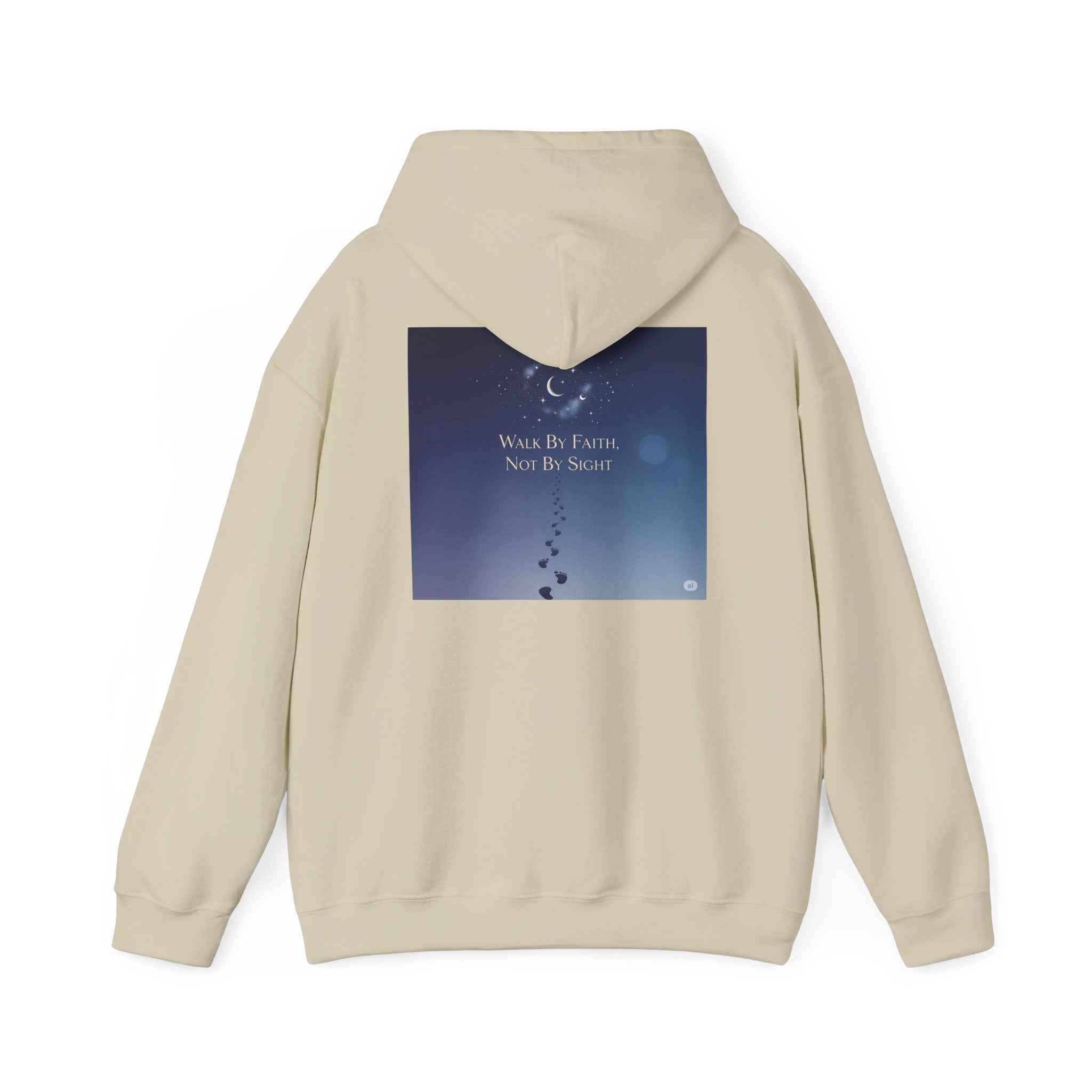 Walk by Faith, Not by Sight Hoodie – Moonlit Footprints Christian Hoodie for Cozy Nights Printify