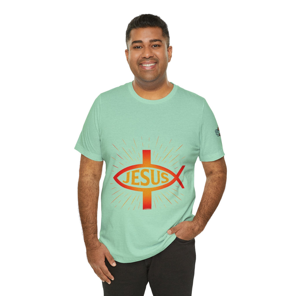 Jesus Ichthys T-shirt – Christian Fish Symbol with Cross & Jesus Inscription T-shirt for Eternal Faith & Streetwear Printify