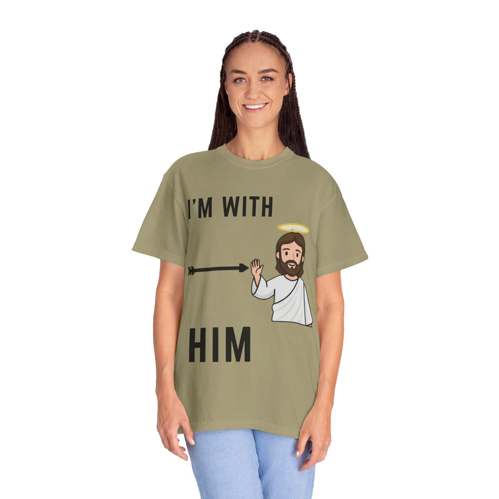 🔥 I’m With Him → Christian T-Shirt | Arrow Pointing to Jesus | Minimalist Faith Tee | Subtle Cross Design | Bible-Inspired Apparel by Uplifted Gear Printify