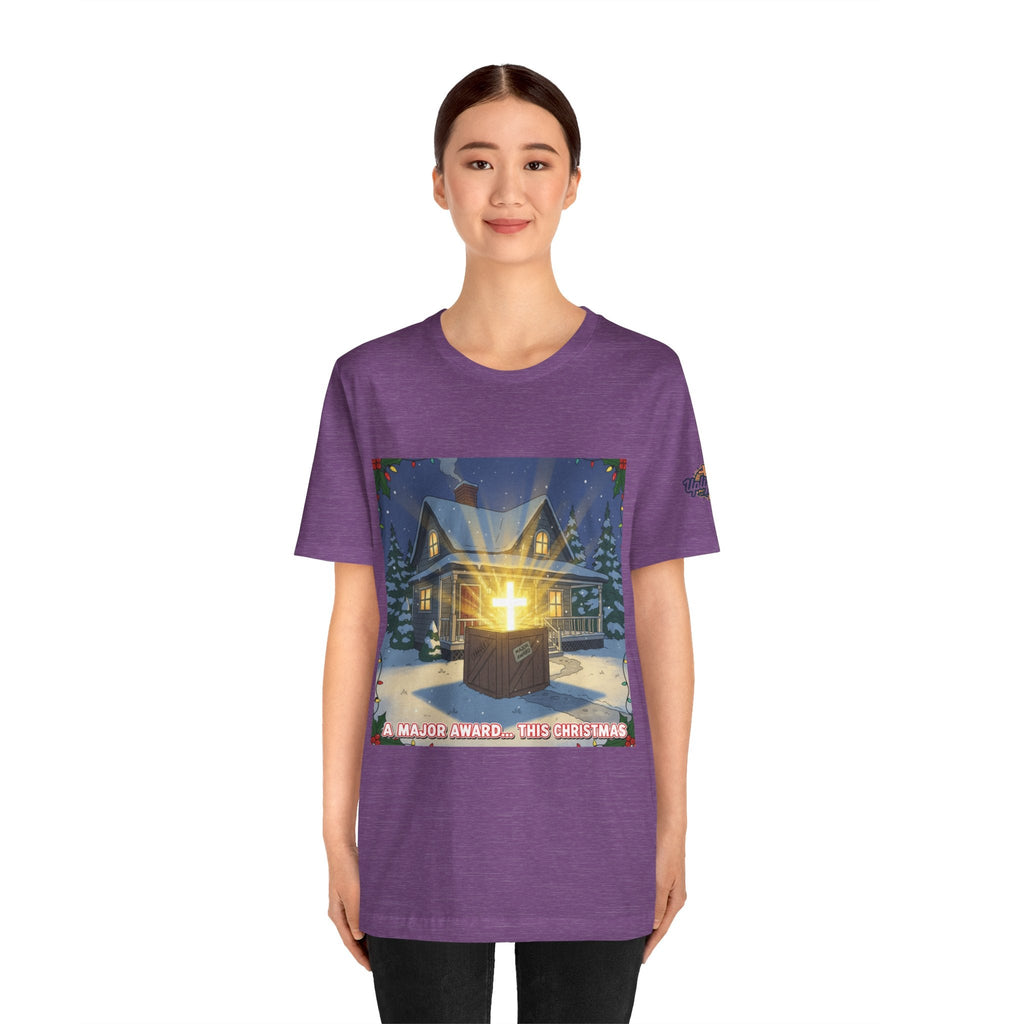 A Major Award This Christmas T-shirt – Fragile Leg Lamp Parody Cross Unboxing Christian T-shirt for Hilarious Faith & Holiday Glow Printify