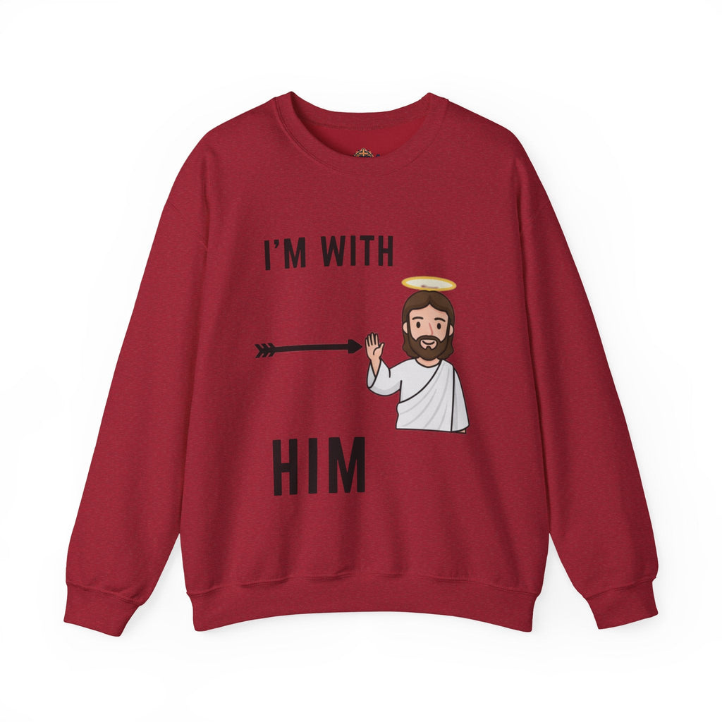 🔥 I’m With Him → Christian Sweatshirt | Arrow Pointing to Jesus | Minimalist Faith Tee | Subtle Cross Design | Bible-Inspired Apparel by Uplifted Gear Printify