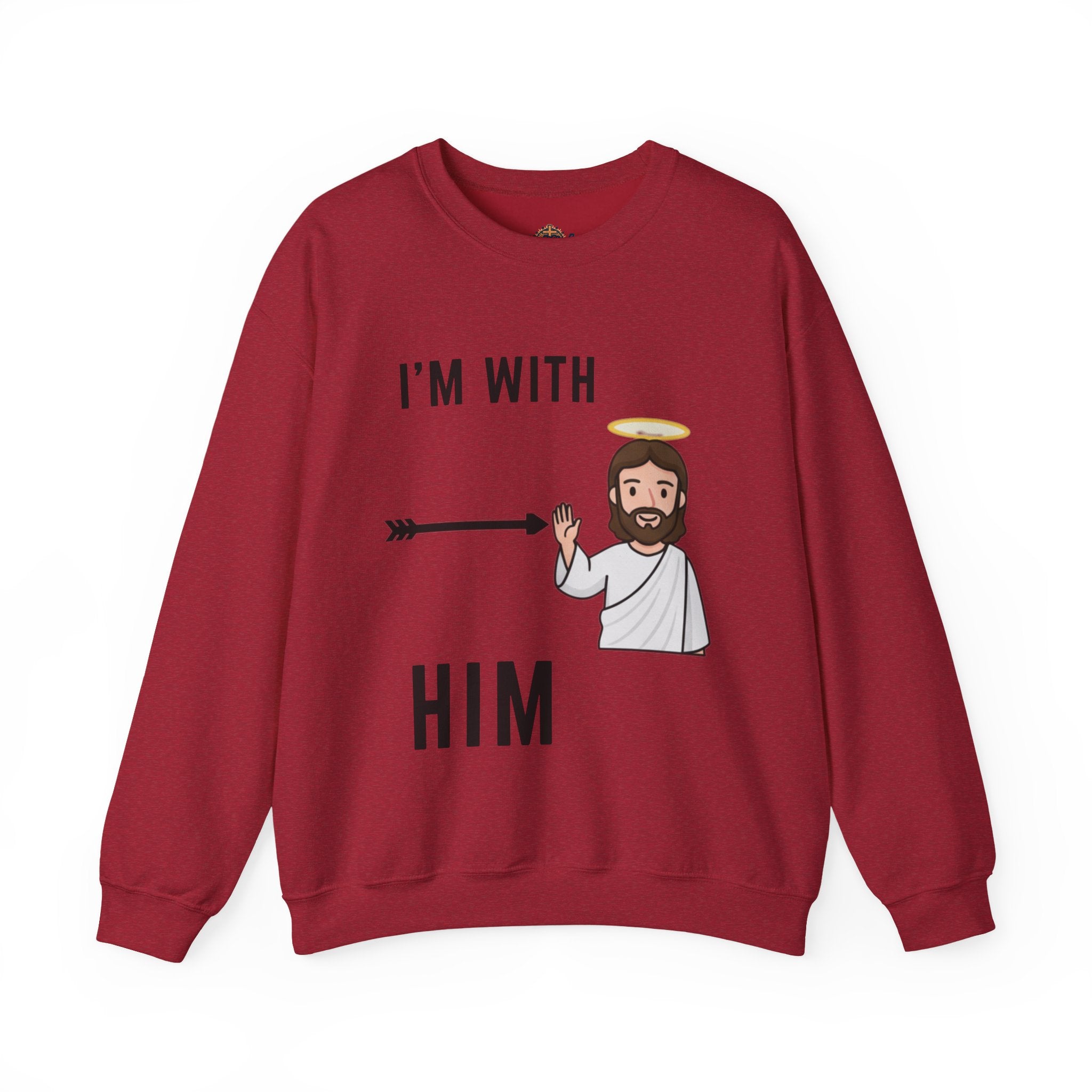🔥 I’m With Him → Christian Sweatshirt | Arrow Pointing to Jesus | Minimalist Faith Tee | Subtle Cross Design | Bible-Inspired Apparel by Uplifted Gear Printify
