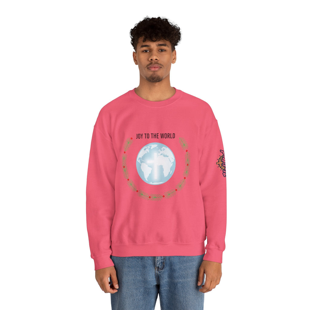 Joy to the World Sweatshirt – Wreath Earth Nativity Christian Christmas Sweatshirt for Isaiah 9:6 Holiday Faith & Festive Joy Printify