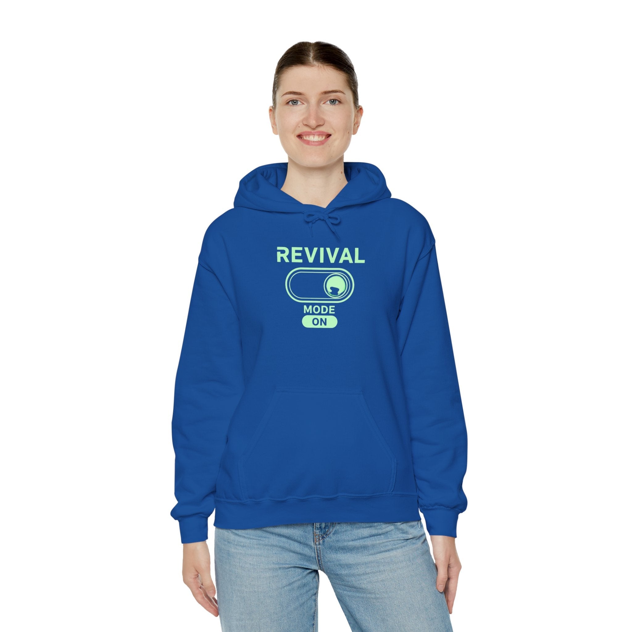🔥 Revival Mode: ON – Christian Techwear Hoodie | Glowing Green Faith Switch | Futuristic Jesus Shirt | Activate Your Spiritual Awakening | Uplifted Gear Printify