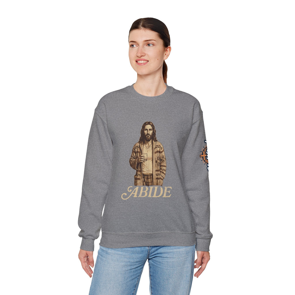 Abide Jesus Sweatshirt — Vintage 'The Dude' Religious Graphic Sweatshirt Printify