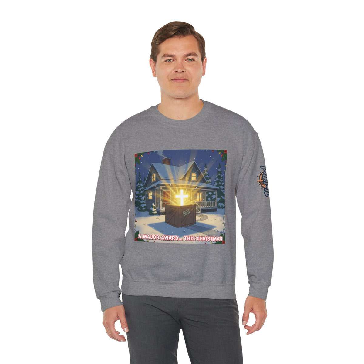 A Major Award This Christmas Sweatshirt – Fragile Leg Lamp Parody Cross Unboxing Christian Sweatshirt for Hilarious Faith & Holiday Glow Printify