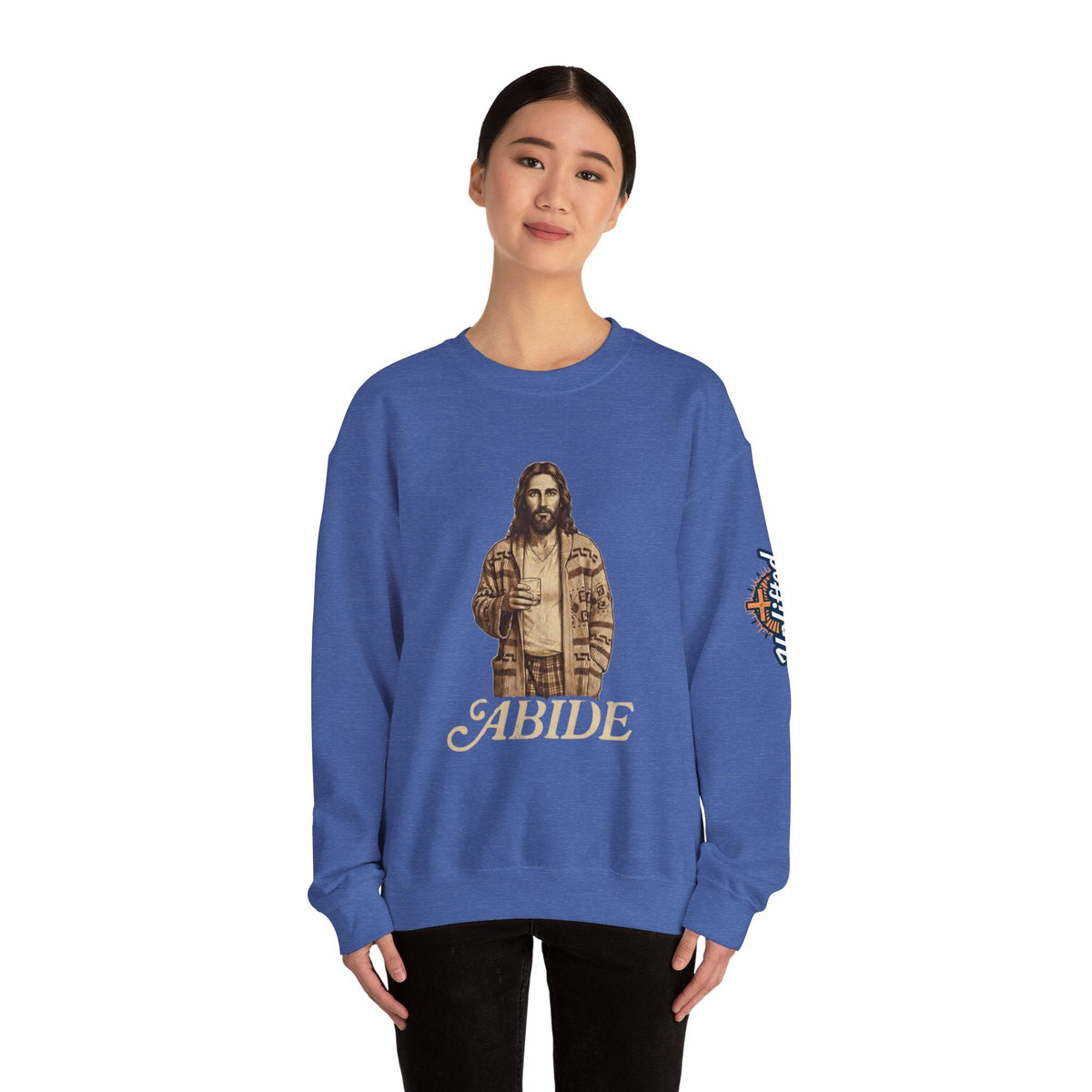 Abide Jesus Sweatshirt — Vintage 'The Dude' Religious Graphic Sweatshirt Printify