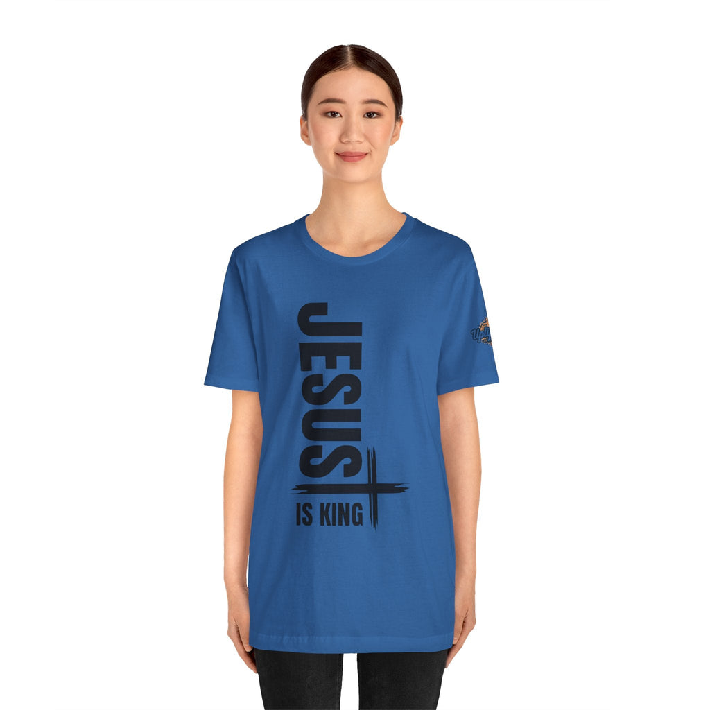 Jesus Is King T-shirt | Modern Typographic Cross Christian T-shirt Printify