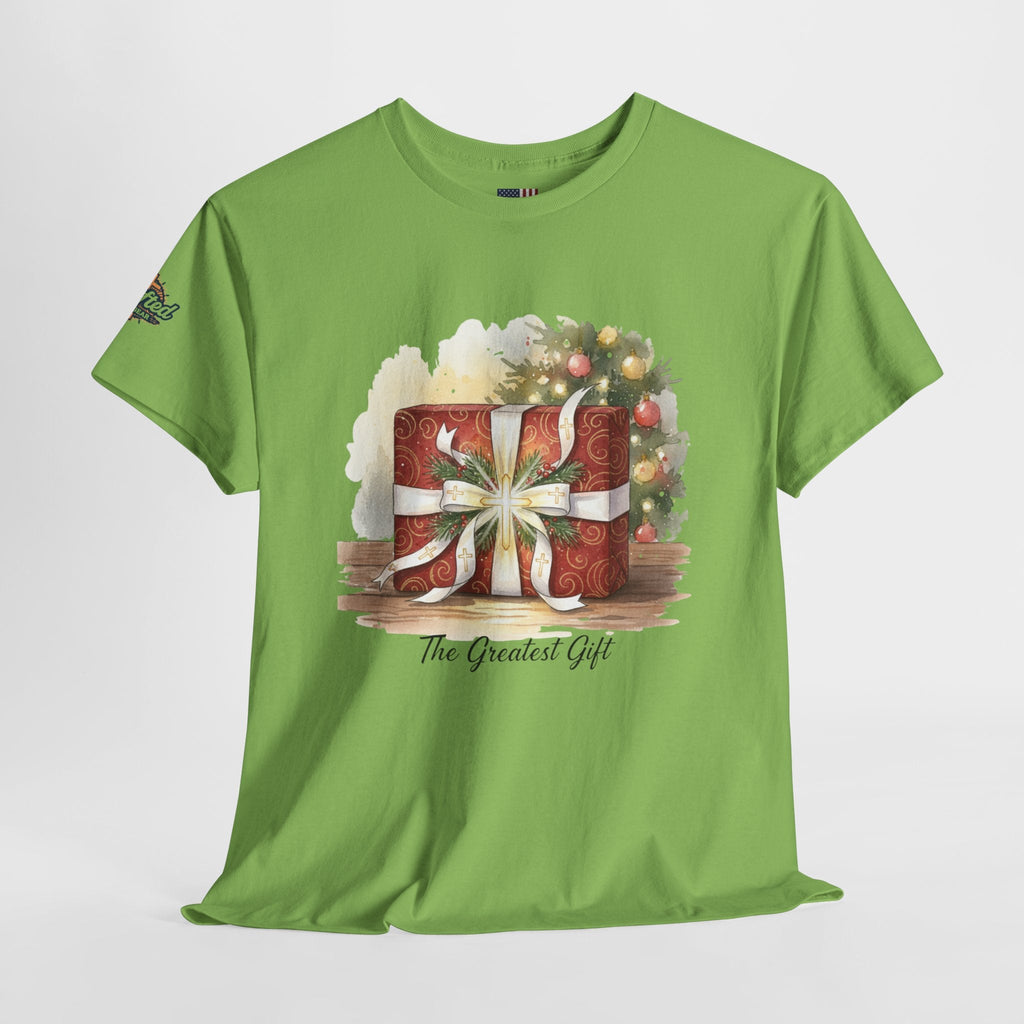 The Greatest Gift T-shirt – Cross Bow Present Christian T-shirt for Christmas Salvation & Eternal Faith Printify