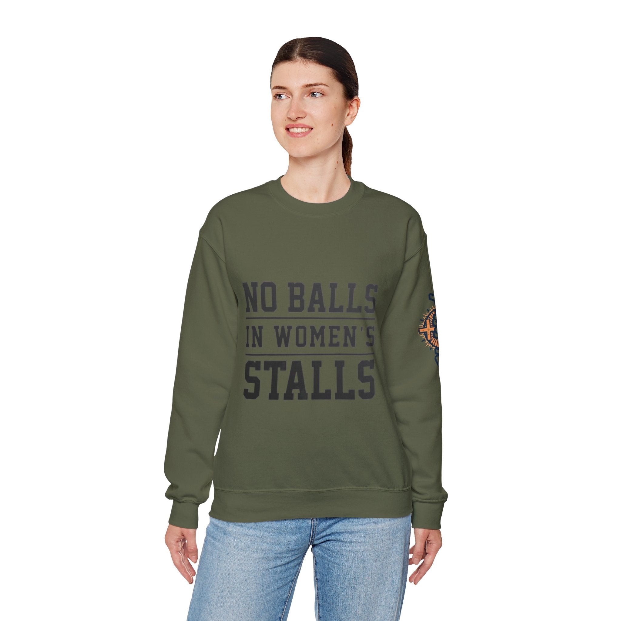 No Balls in Women's Stalls Crewneck Sweatshirt — Bold Statement Pullover Printify